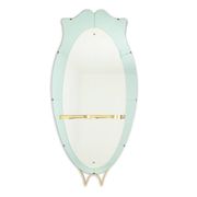 Two-tone glass console mirror with gilded brass. Circa 1950.