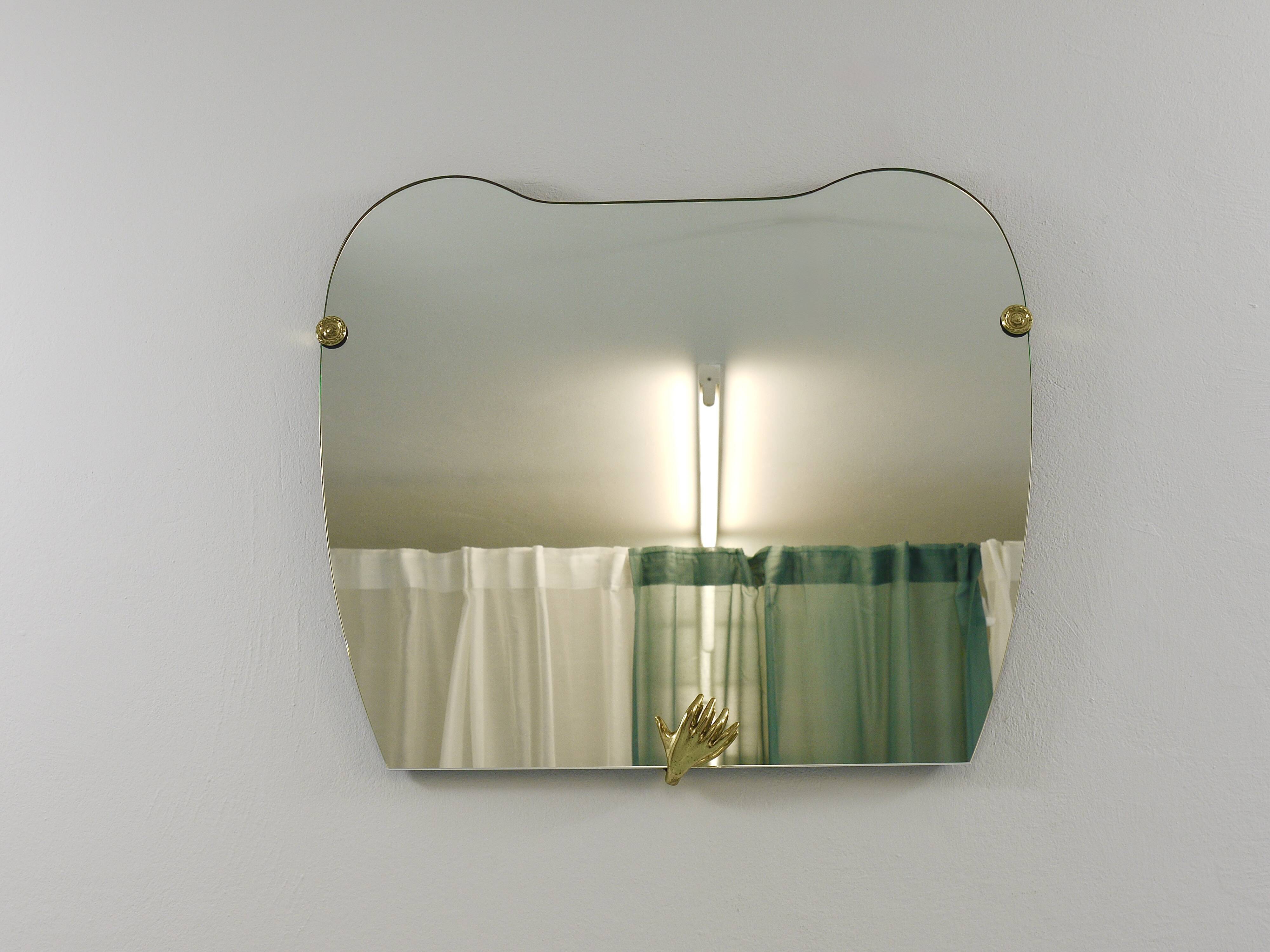 Scultpural Brass Hand Mid-Century Wall Mirror, Italy, 1950s