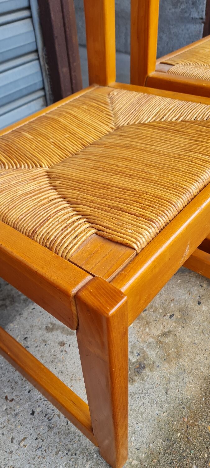 Set of 8 chairs in elm and straw by Maison Regain