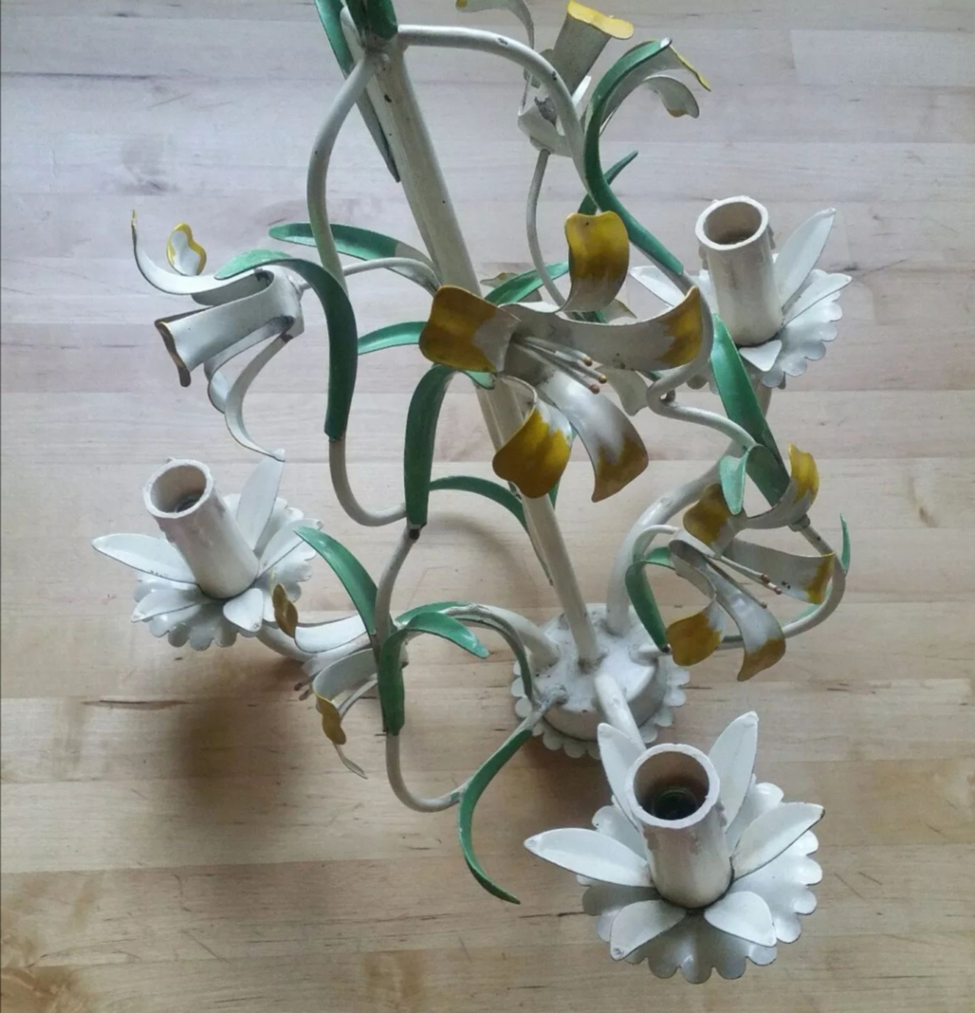 Lustre vintage tôle peinte à fleurs