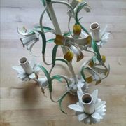 Lustre vintage tôle peinte à fleurs