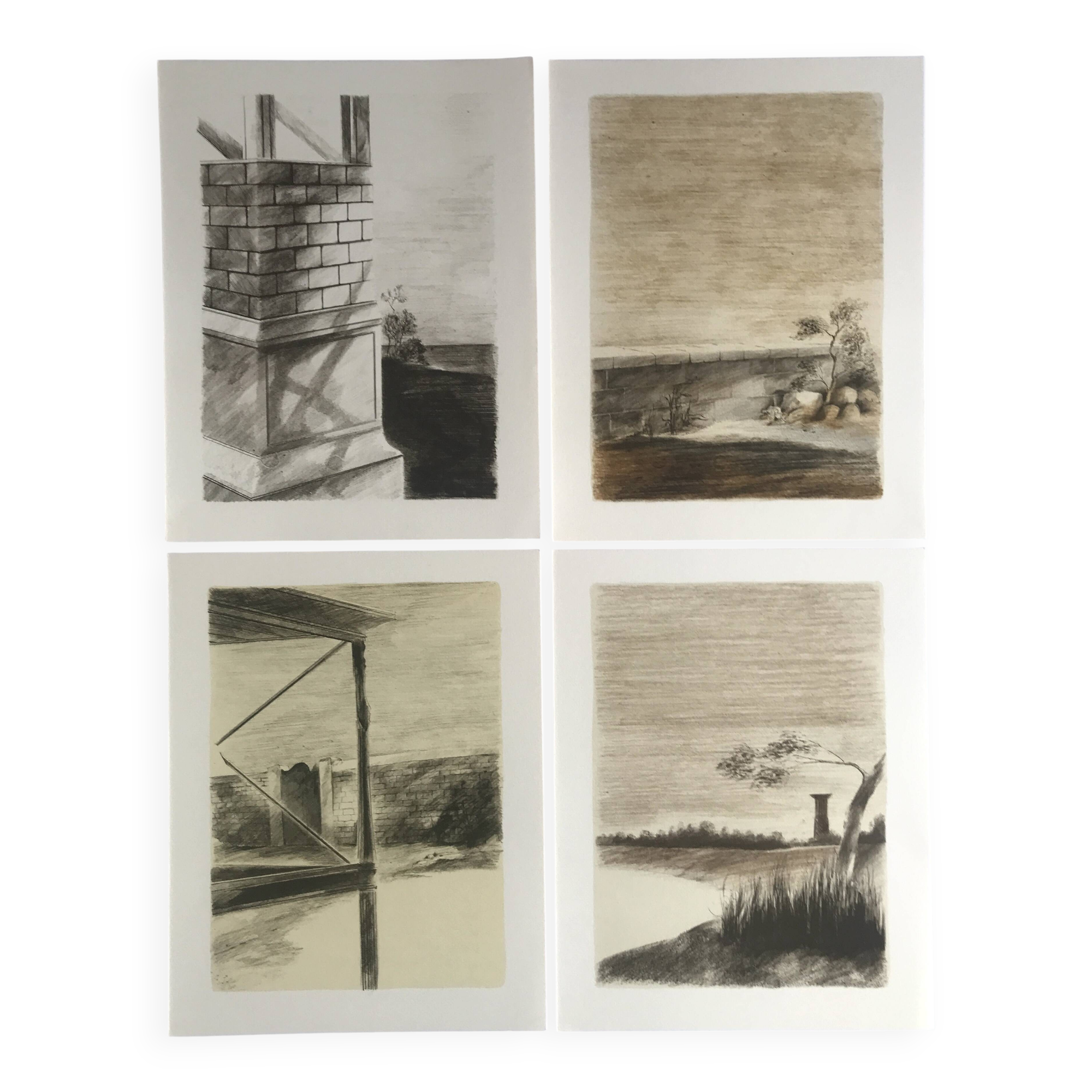 Set of 4 original lithographs by Pierre Skira, 1978. Water