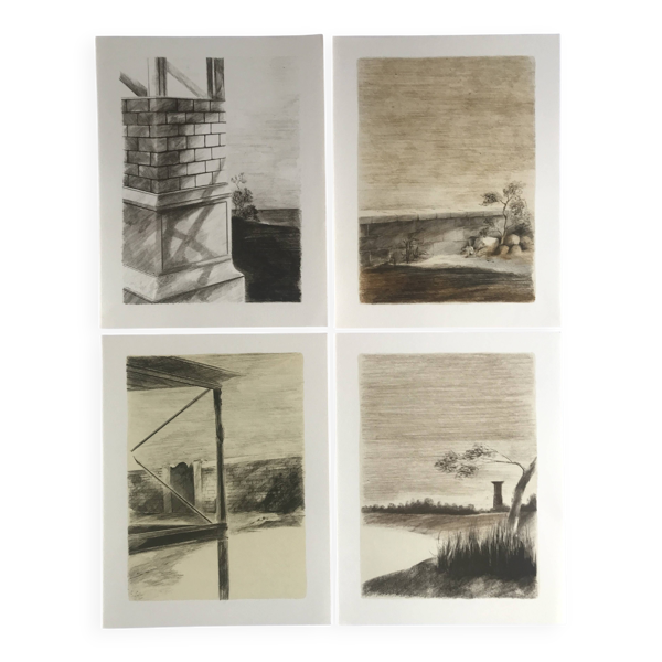 Lot de 4 lithographies originales de Pierre Skira, 1978. L'eau