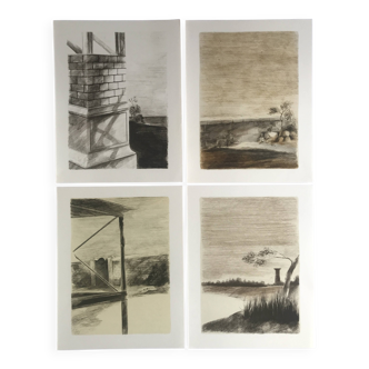 Set of 4 original lithographs by Pierre Skira, 1978. Water