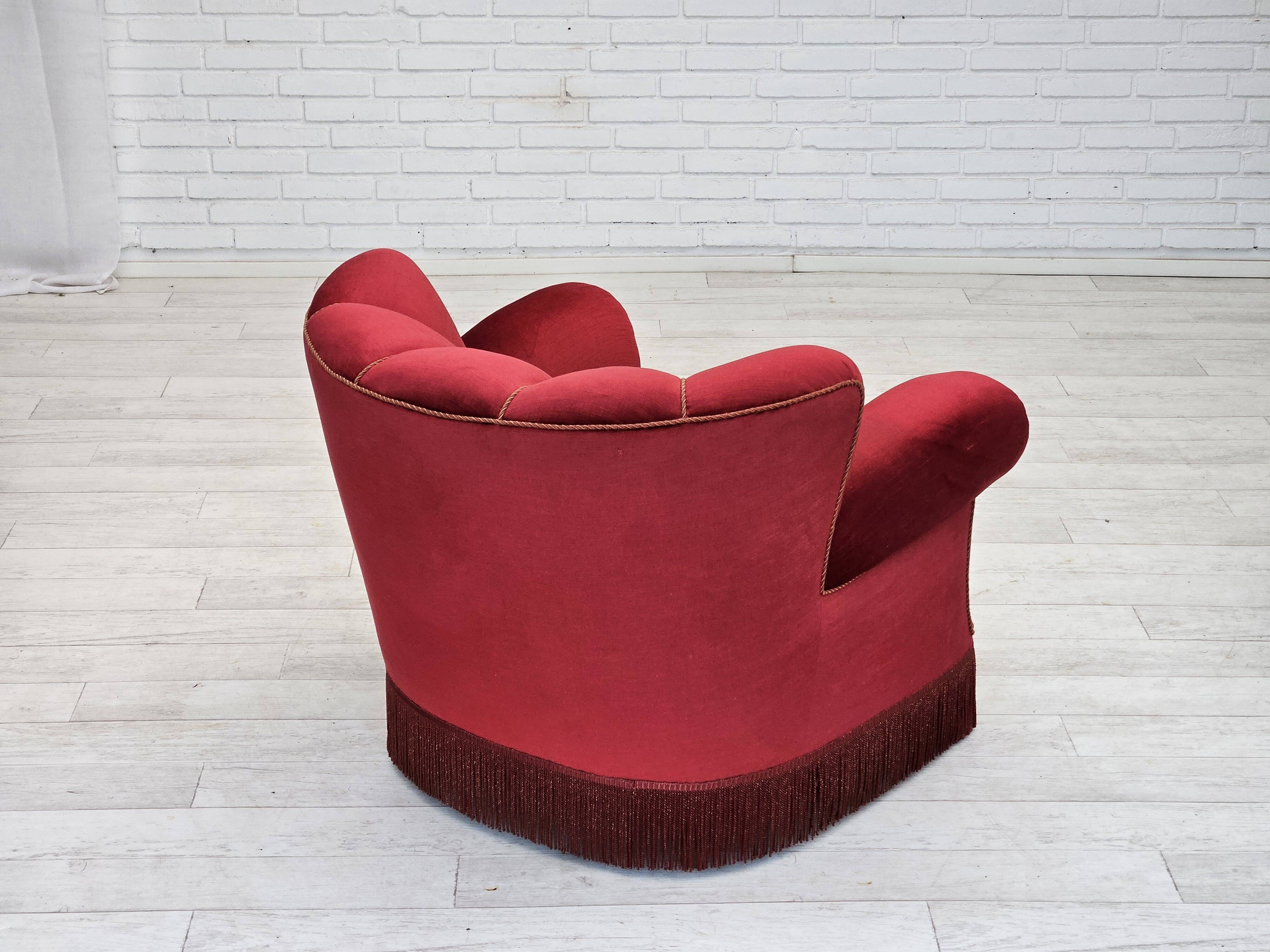 1960s, Danish relax armchair, original condition, red furniture velour.
