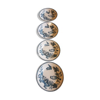 Suite of 4 plates in earthenware with bird décor