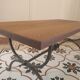 Coffee table, wooden top, wrought iron legs