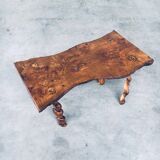 Brutalist Style Handcrafted Oak and Grape Wood Side Table, 1950s