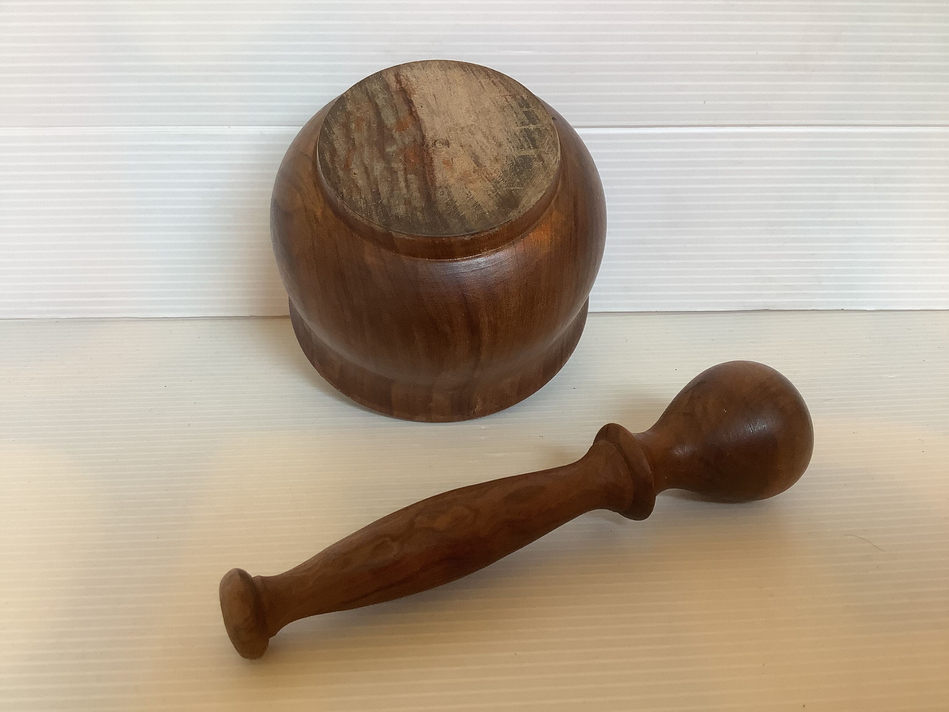 Mortar and wooden pestle
