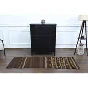1970s Vintage Turkish Oushak Handmade Wool Cotton Brown Runner Rug 73x207