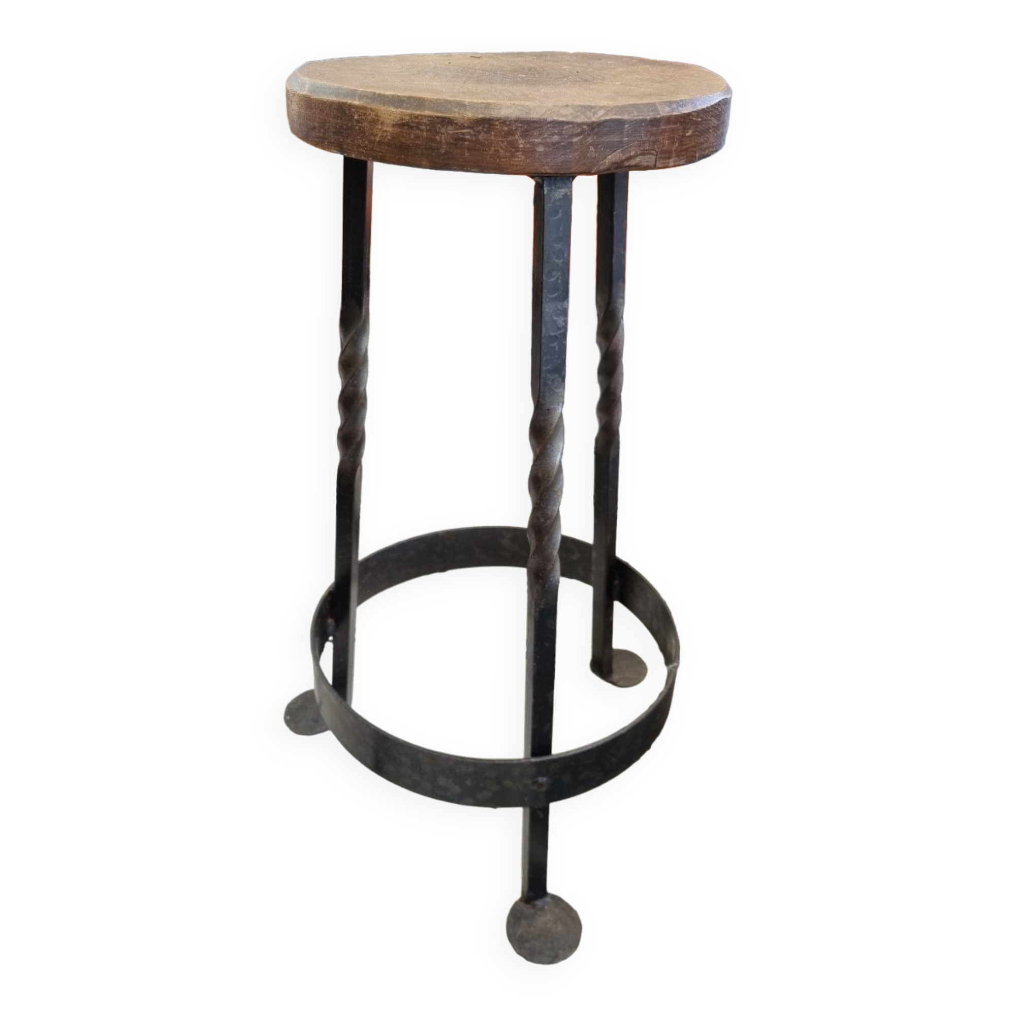 Stool in wrought iron and solid oak