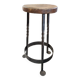 Stool in wrought iron and solid oak
