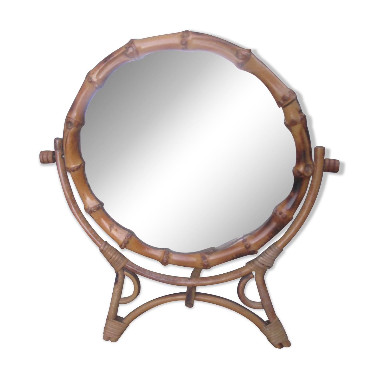 Vintage bamboo table mirror 20cm