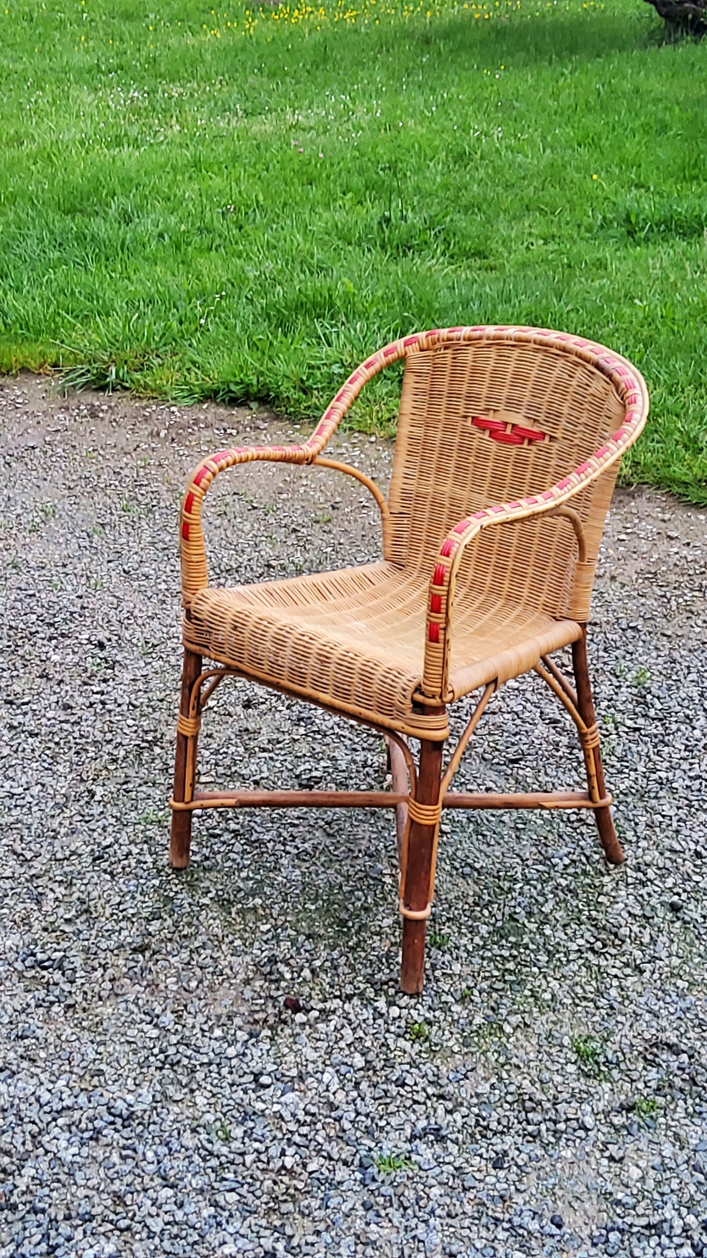 Rattan and wicker armchair from the 50s