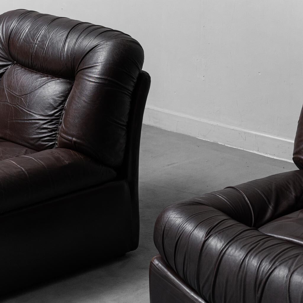 Pair of leather armchairs mod. panarea lev&lev 70s vintage modern