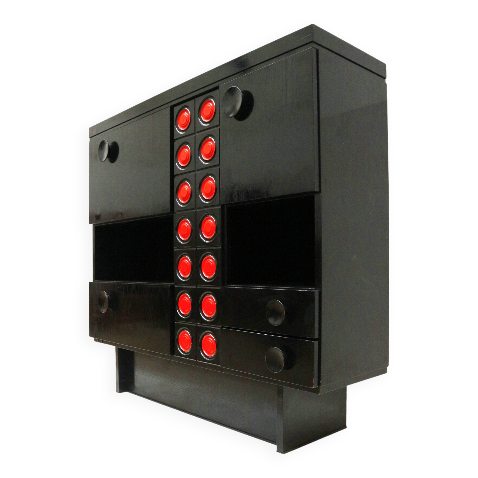 Vintage black Brutalist bar cabinet / sideboard