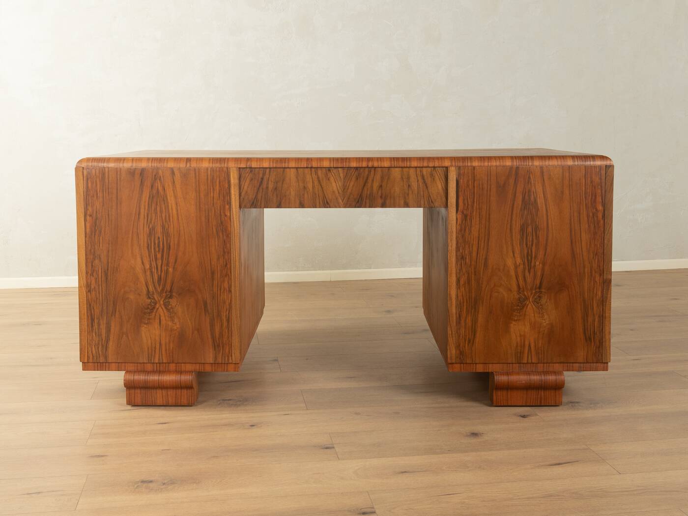 Double pedestal desk, Art Deco, 1930s, walnut veneer
