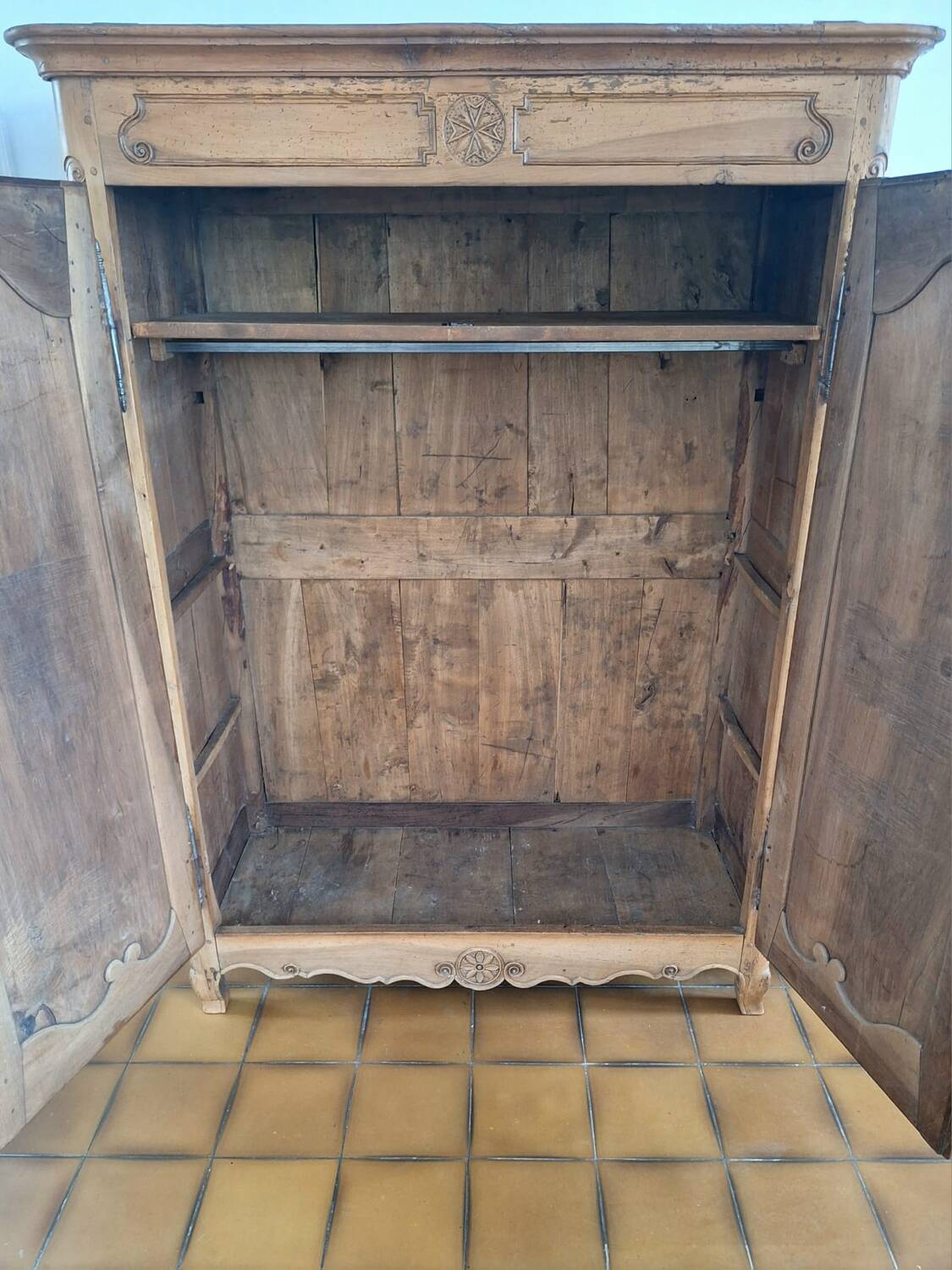 Antique wardrobe, vintage wooden dressing cabinet.