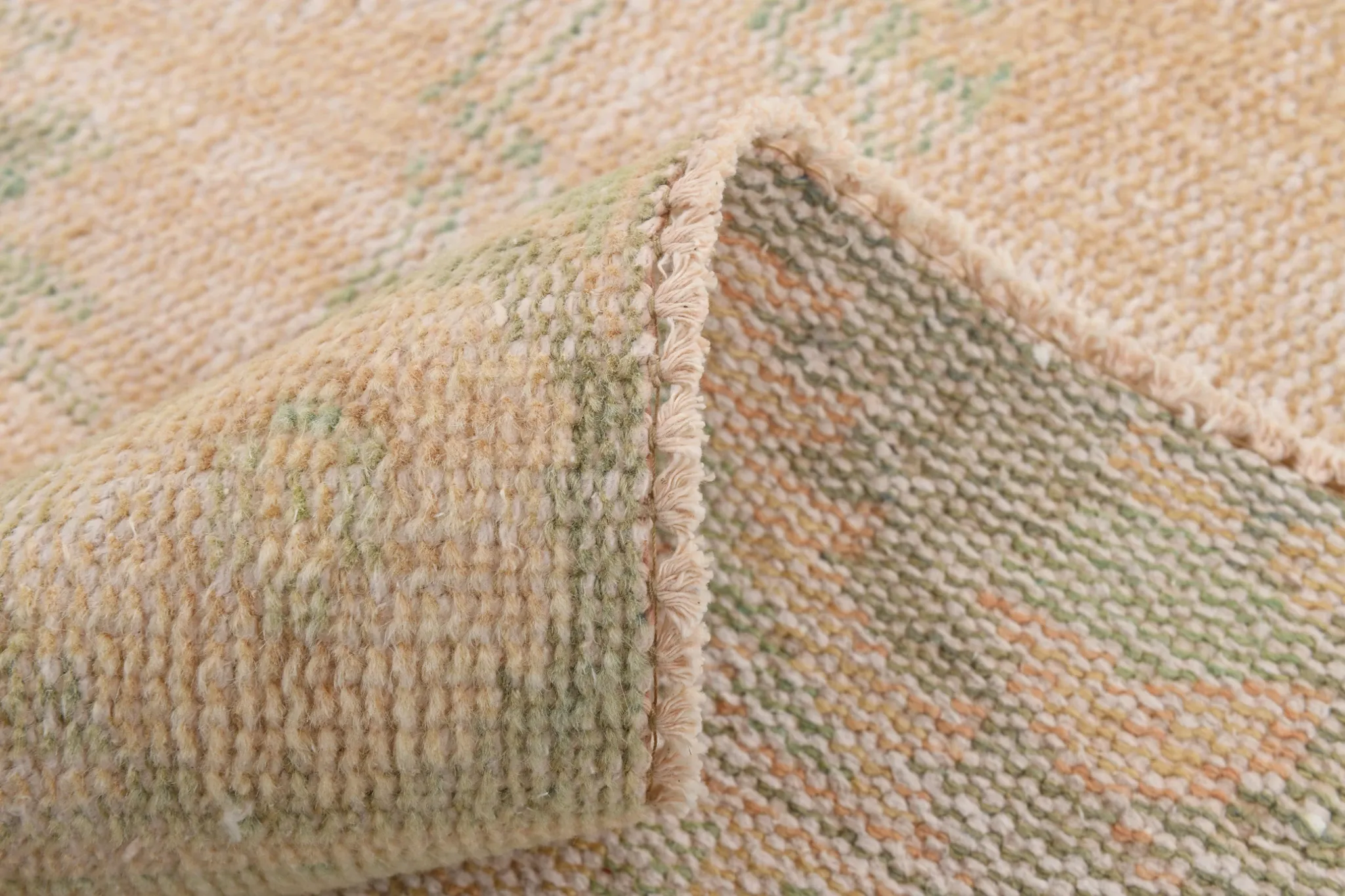 Vintage Peach & Green Turkish Rug, Handmade Neutral Rustic Carpet, 168x274