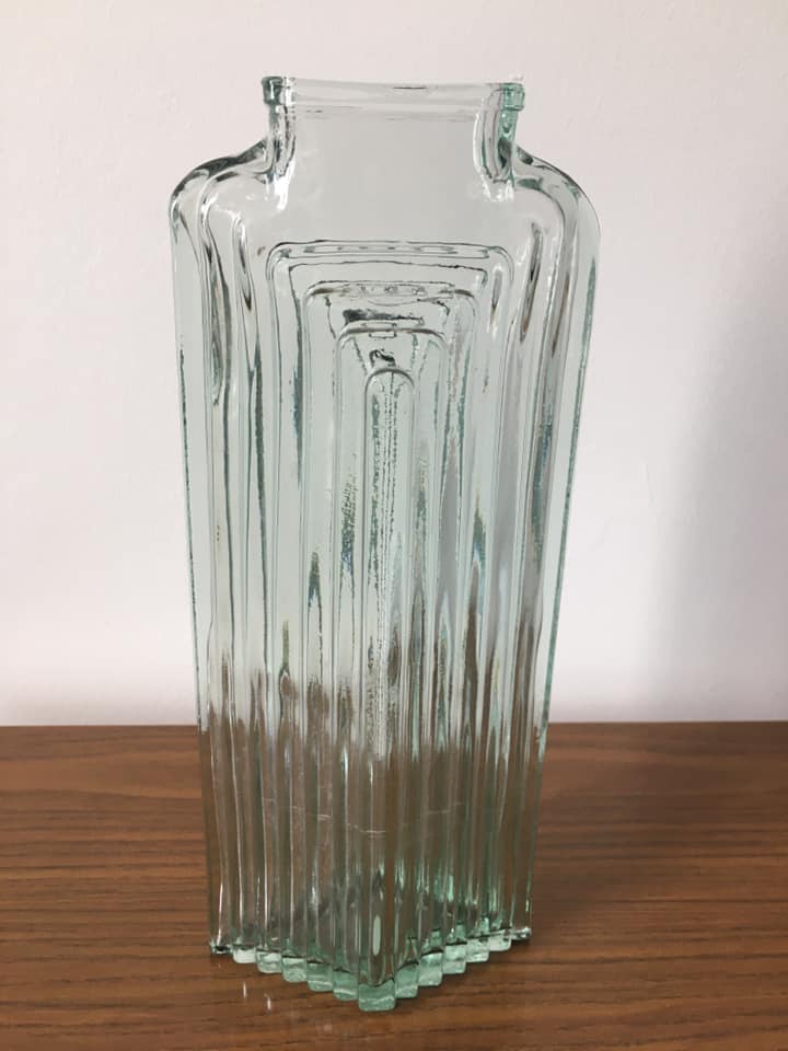Large art-deco glass vase San Miguel (Spain). Handmade (original label)