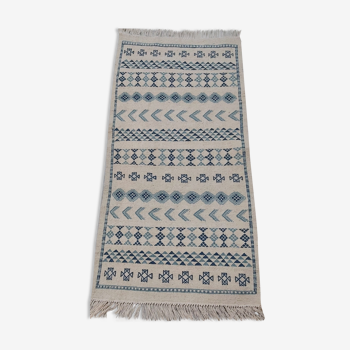 Handmade white and blue margoum carpet  145x70cm