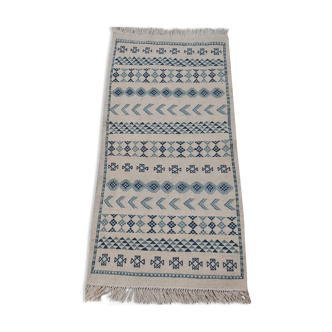 Handmade white and blue margoum carpet  145x70cm