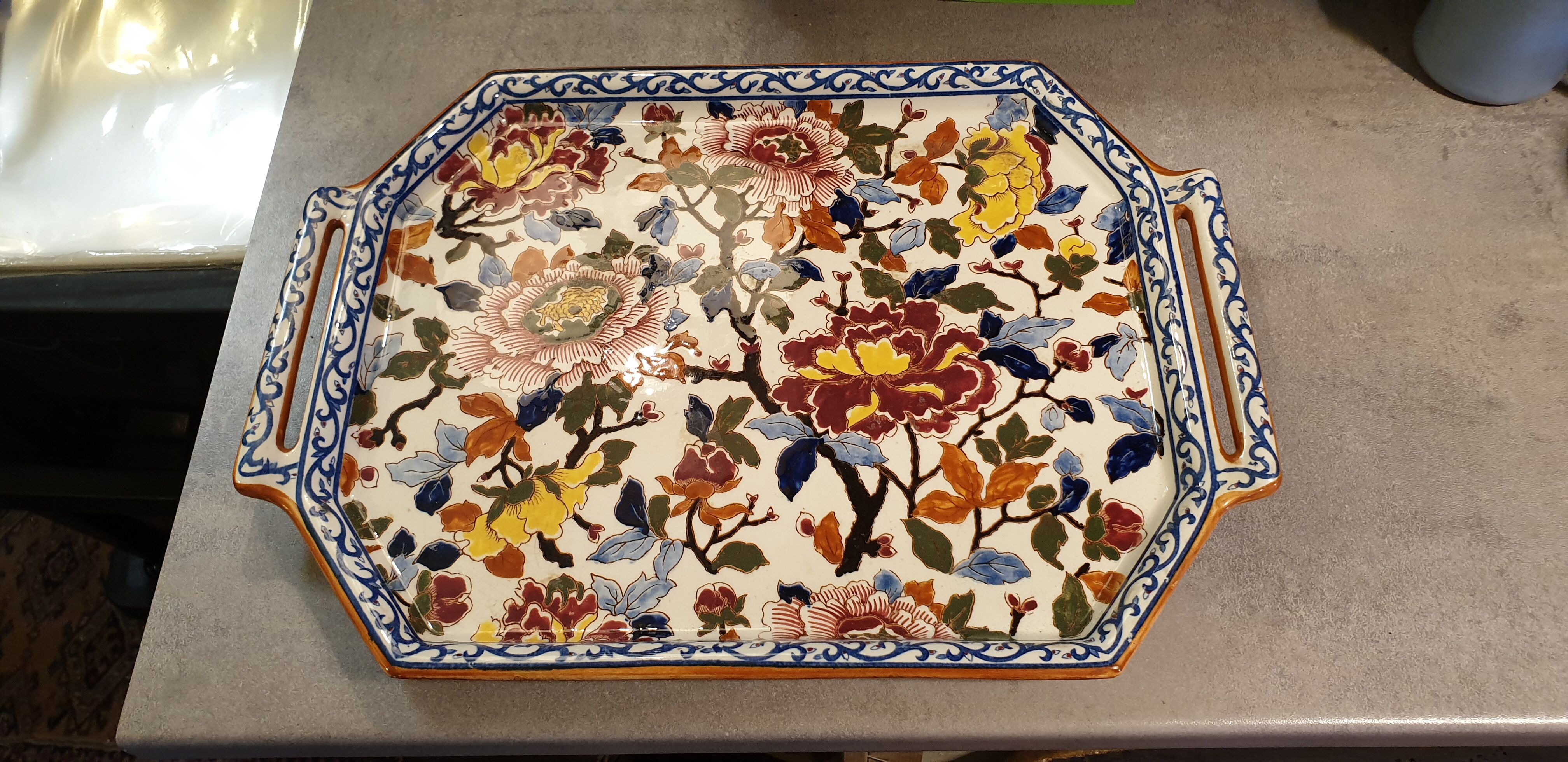 Gien earthen earthenware dish peony model