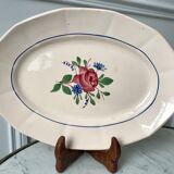 Pale pink oval dish and flowers digoin sarreguemines 30s-40s
