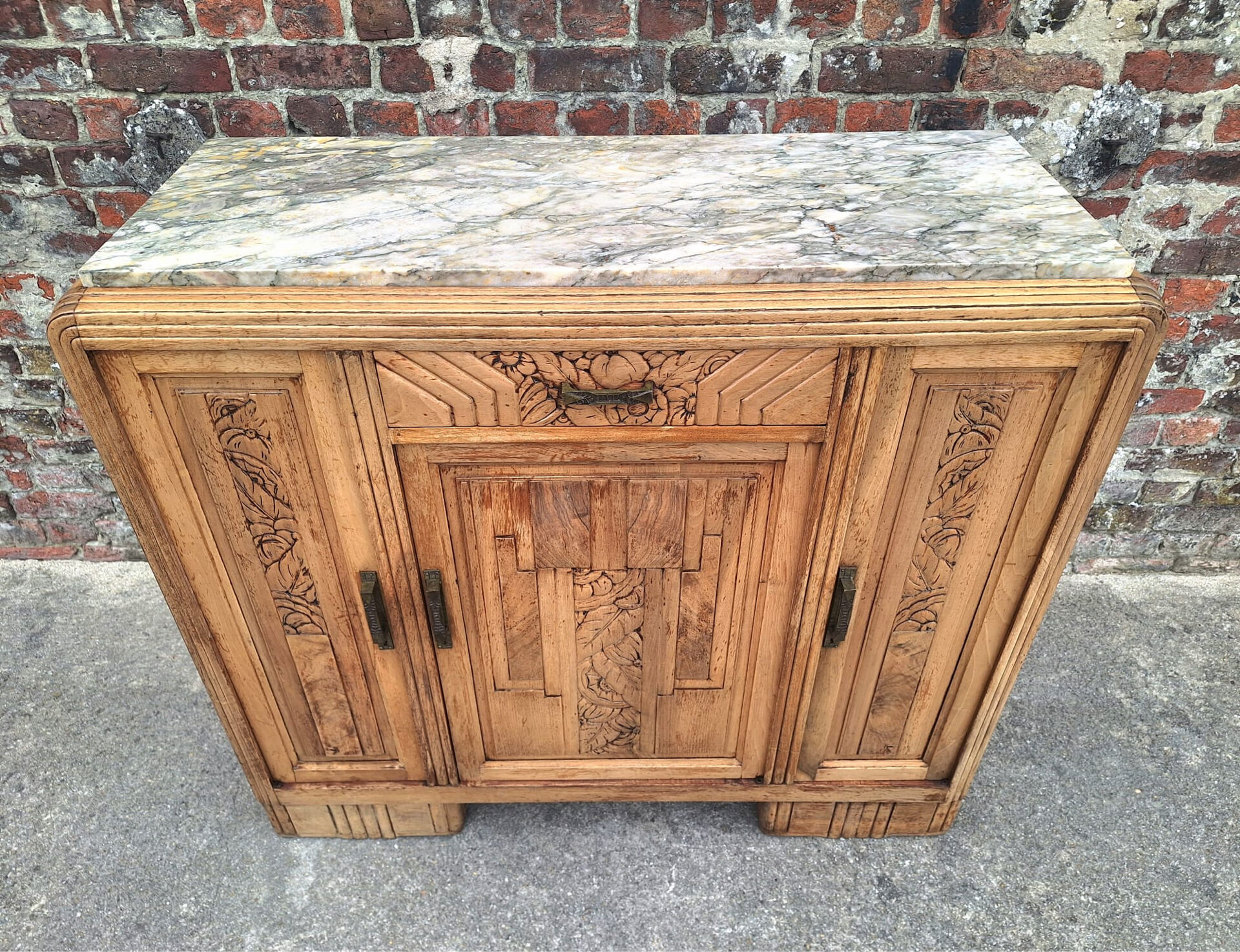 Art Deco buffet with marble top, antique sideboard.