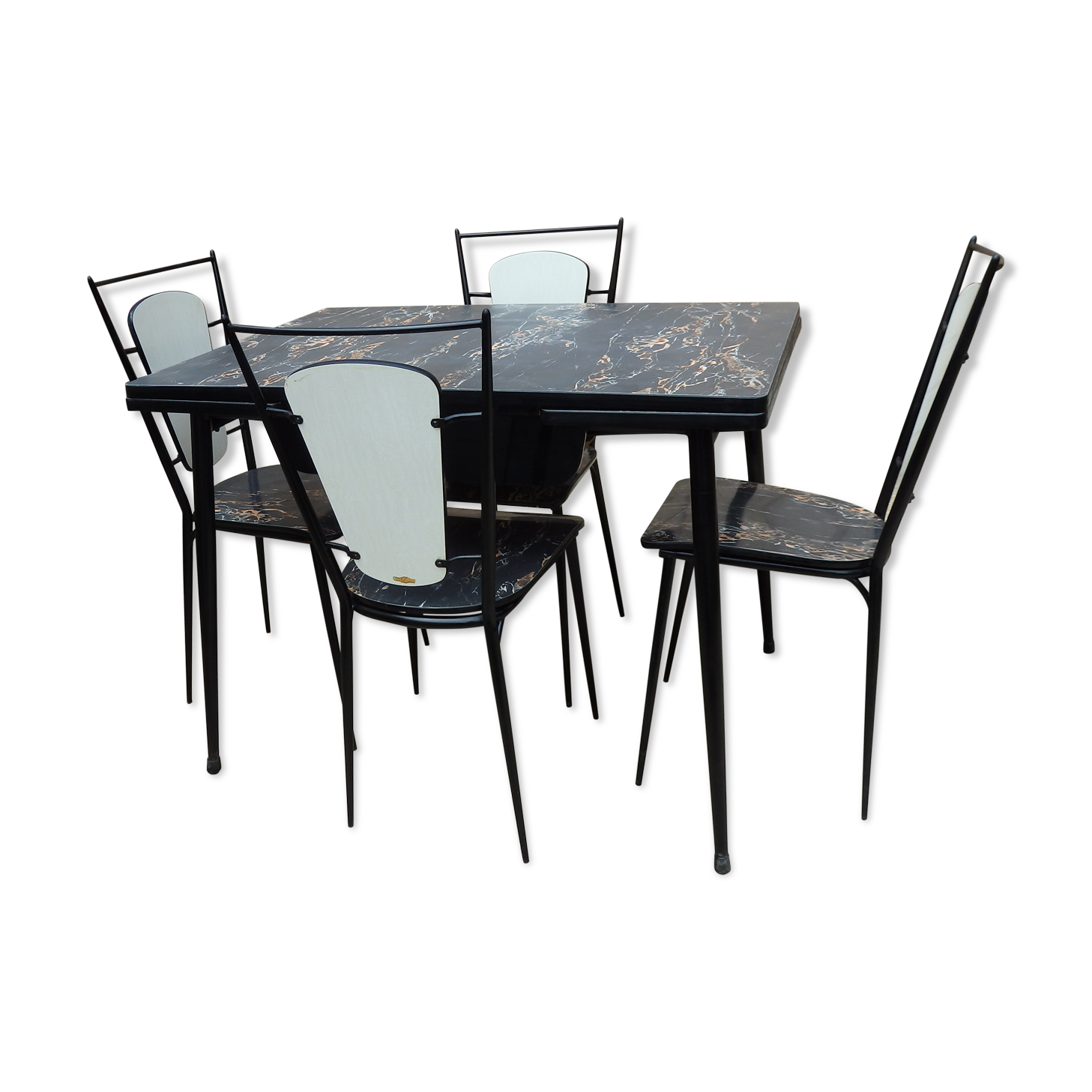 Set table and 4 chairs formica marbled black kitchen