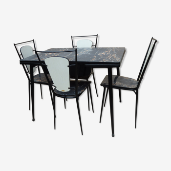 Set table and 4 chairs formica marbled black kitchen