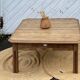 Large antique square coffee table with 1 drawer in solid raw wood