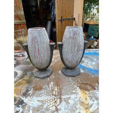 Pair of Art Deco enamelled cast iron vases