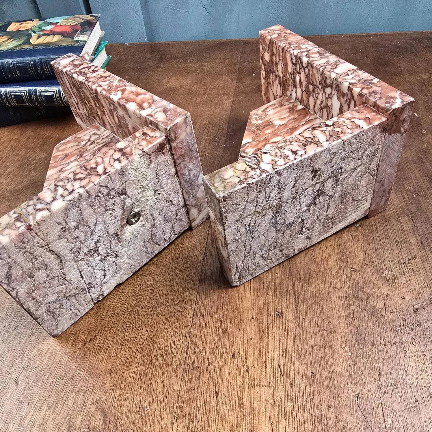 Antique pink marble bookends – Vintage Art Deco pair