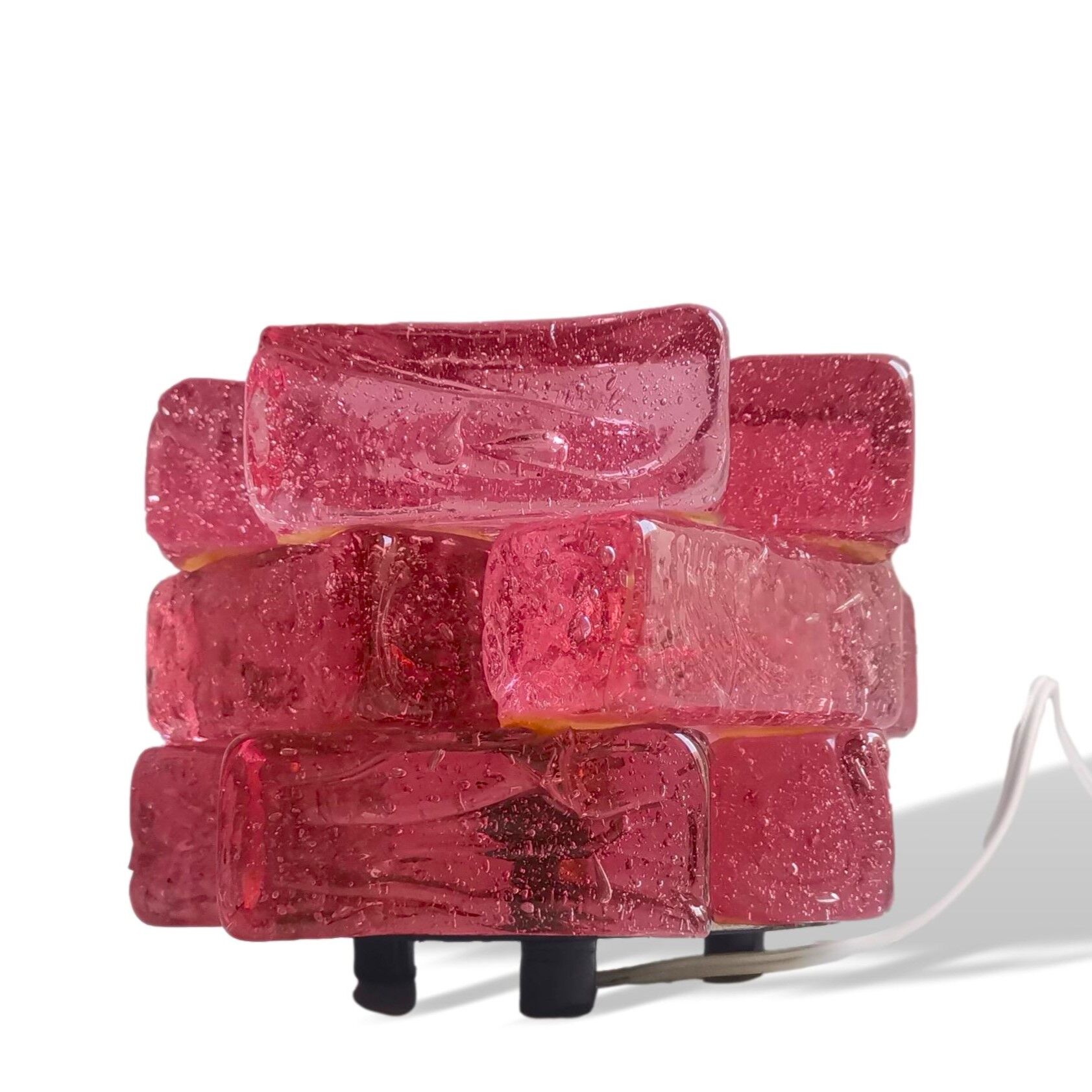 Brutalist solid bubble glass clear and red table lamps 1960s, set of 2