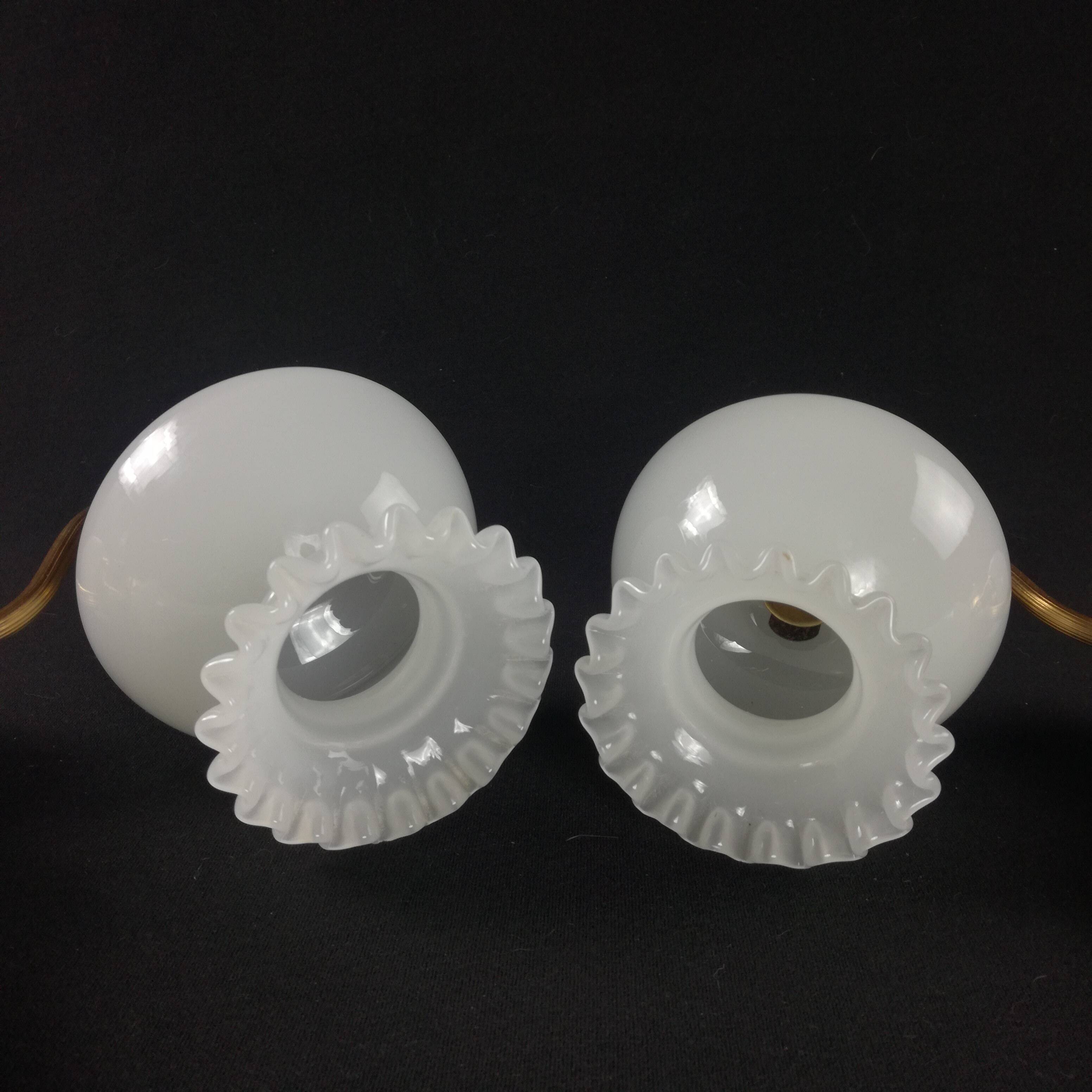 2 wall lights in gold metal and milky glass, swan neck