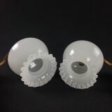 2 wall lights in gold metal and milky glass, swan neck