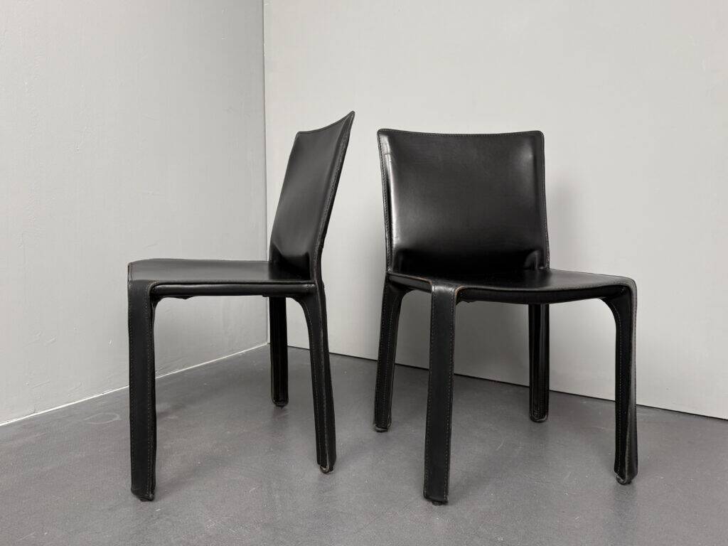 Pair of Cab 412 chairs, saddle leather, by Mario Bellini for Cassina, Italy, 1970s