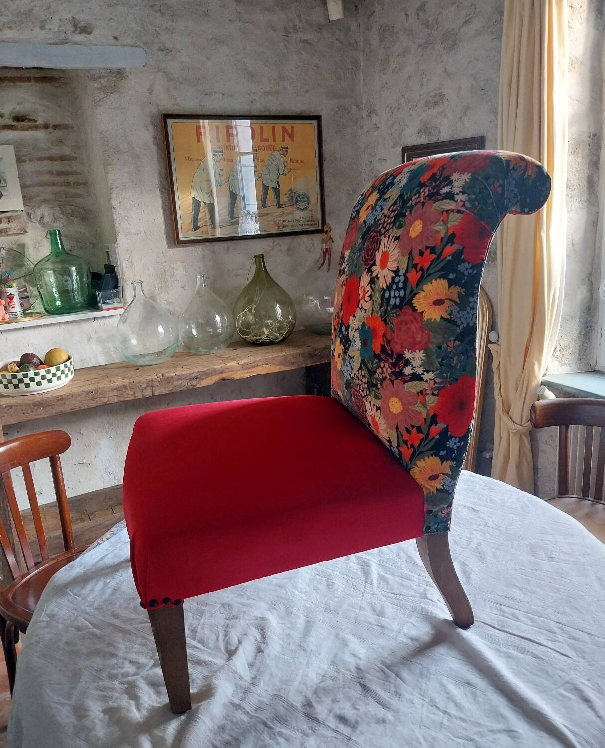 Velvet upholstered armchair