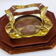 Ashtray / Catch-all Mid-Century Solid Glass Murano Style & Leather 1960