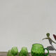 4 green water glasses and vintage blown glass carafe
