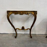 Carved gilded wooden console and marble in Louis XV style