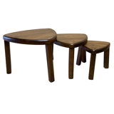 Brutalist oak organic curved oval side or nesting tables, Dutch ca 1960