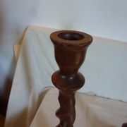 Paire de bougeoirs vintage en bois torsadé