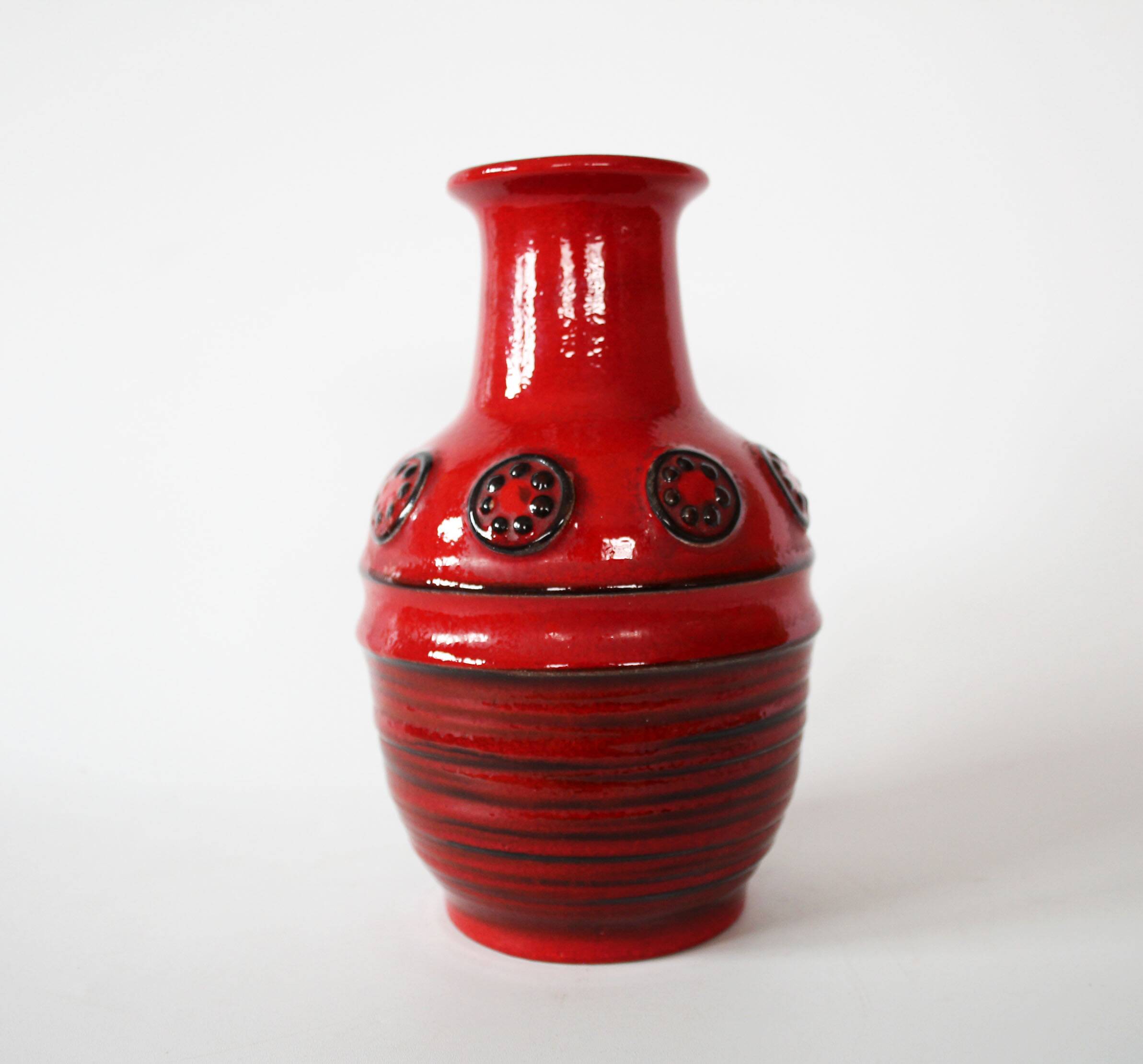 Vintage Vase en céramique rétro milieu du siècle, Allemagne, rouge