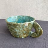 Stoneware bowl with handles, signed handmade ceramic.