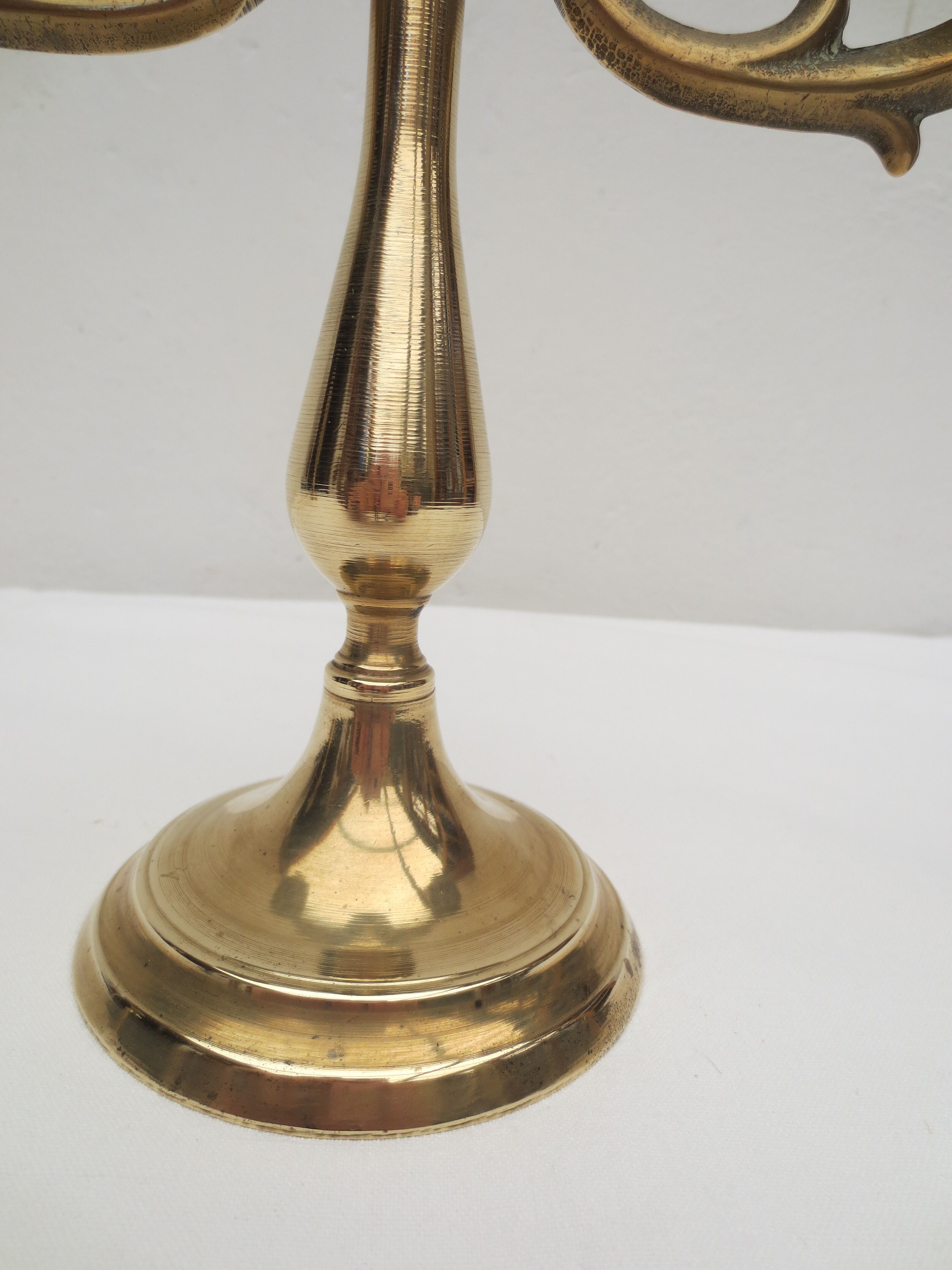 Pair of old brass candlesticks 3 branches