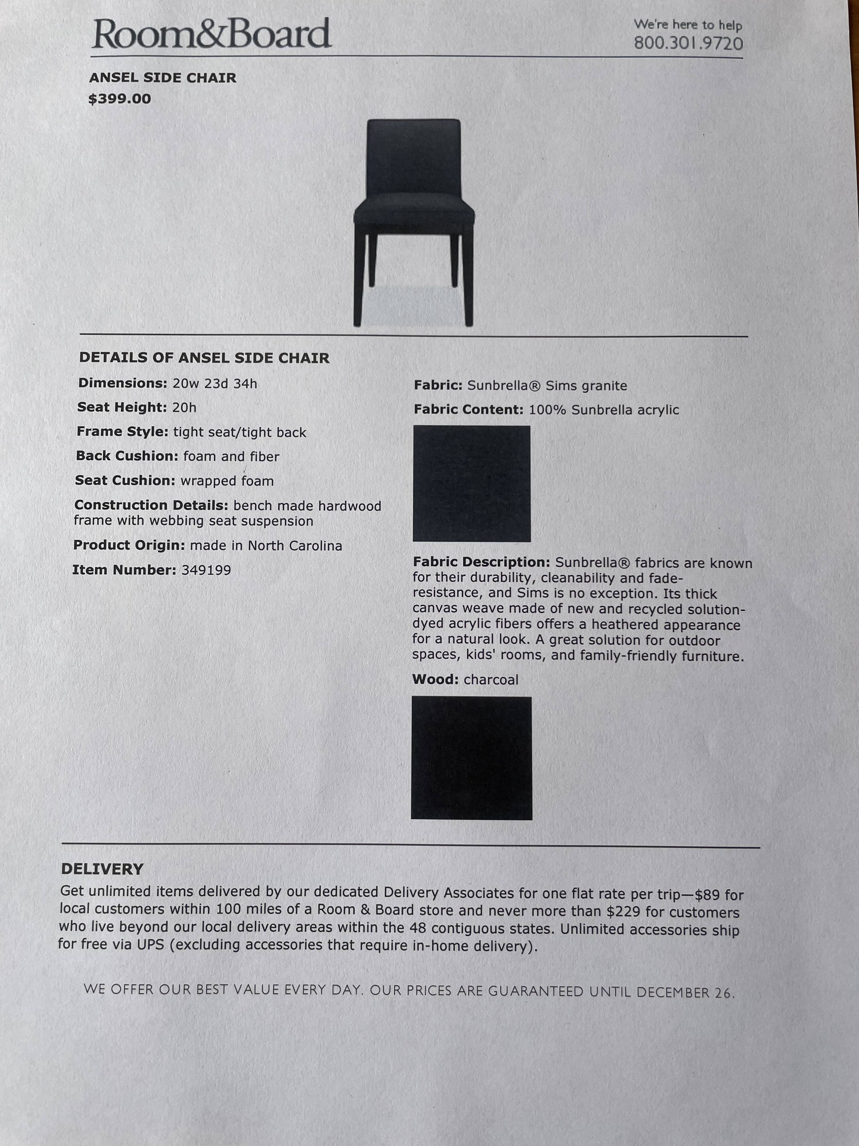 Set of 6 room & board ansel chairs