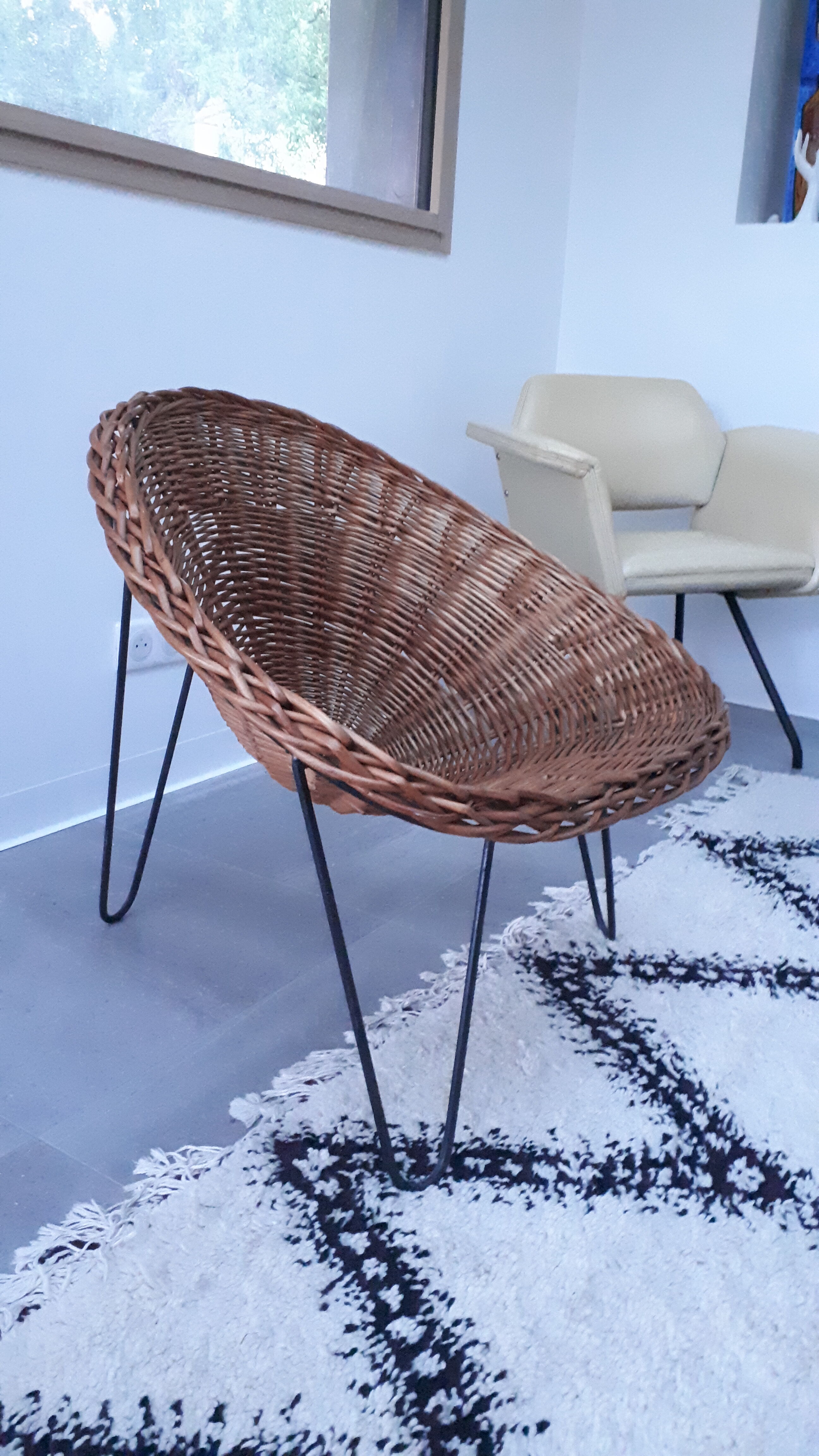1950s basket rattan armchair