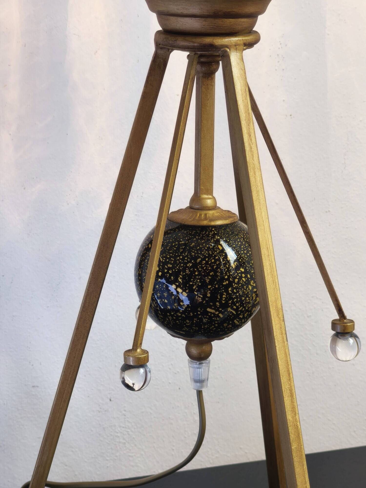 Lampe tripode italienne vintage Gallo en verre à inclusions dorées